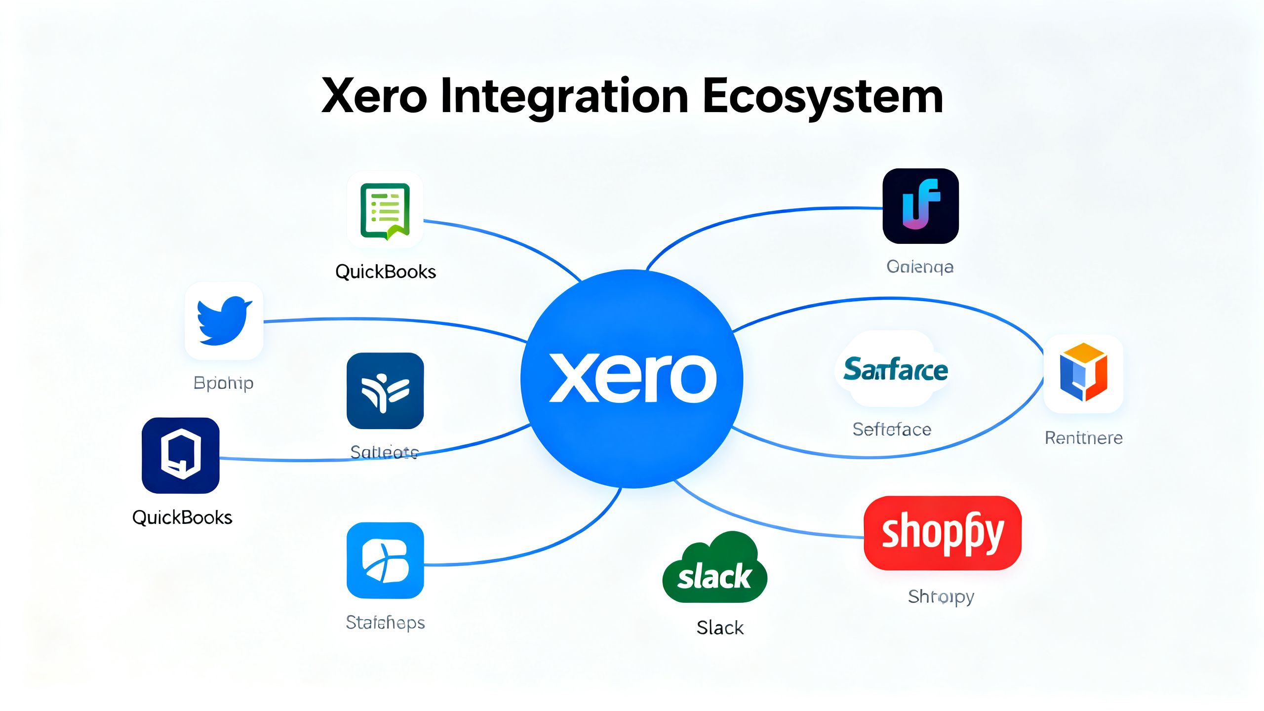 A diagram showing the Xero logo connected to various other app logos, representing its extensive integration capabilities.