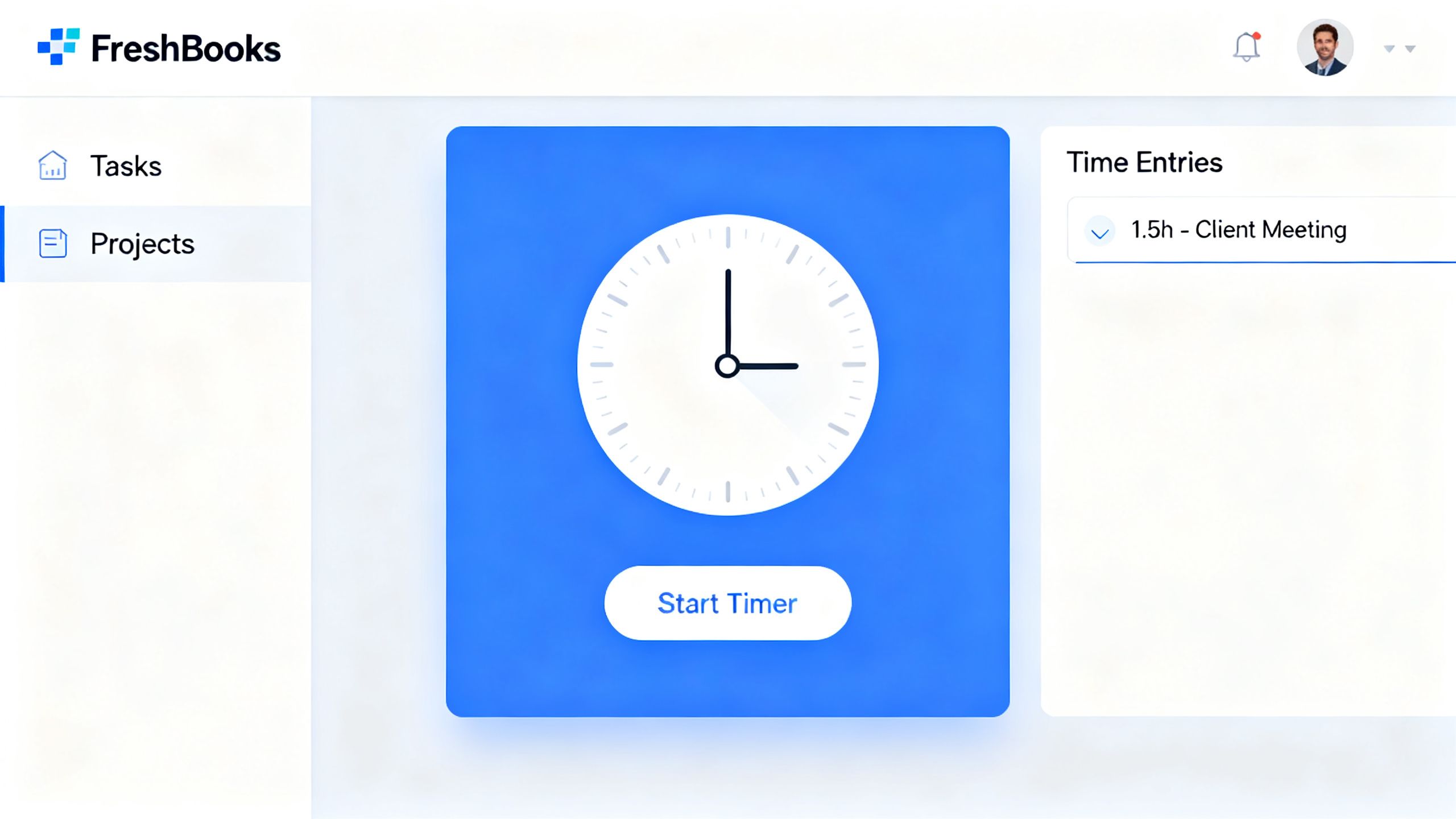FreshBooks interface illustrating time tracking