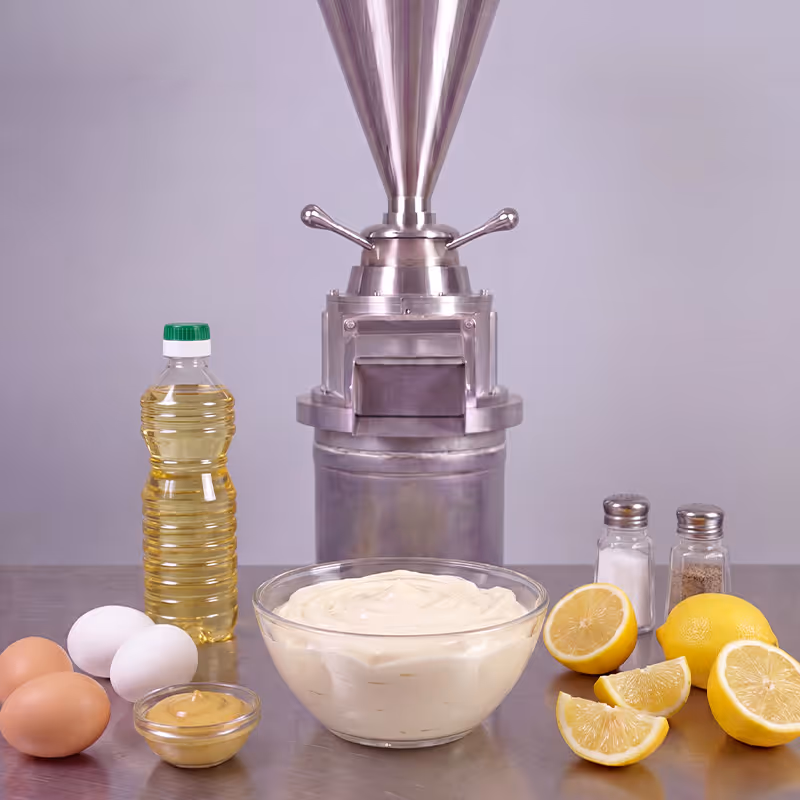 Cuencos y frascos con mayonesa y sus ingredientes como huevo, aceite, mostaza, limón y ajo.