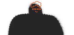 Silhouette of a person with orange glasses and curly hair outline on a dark background.