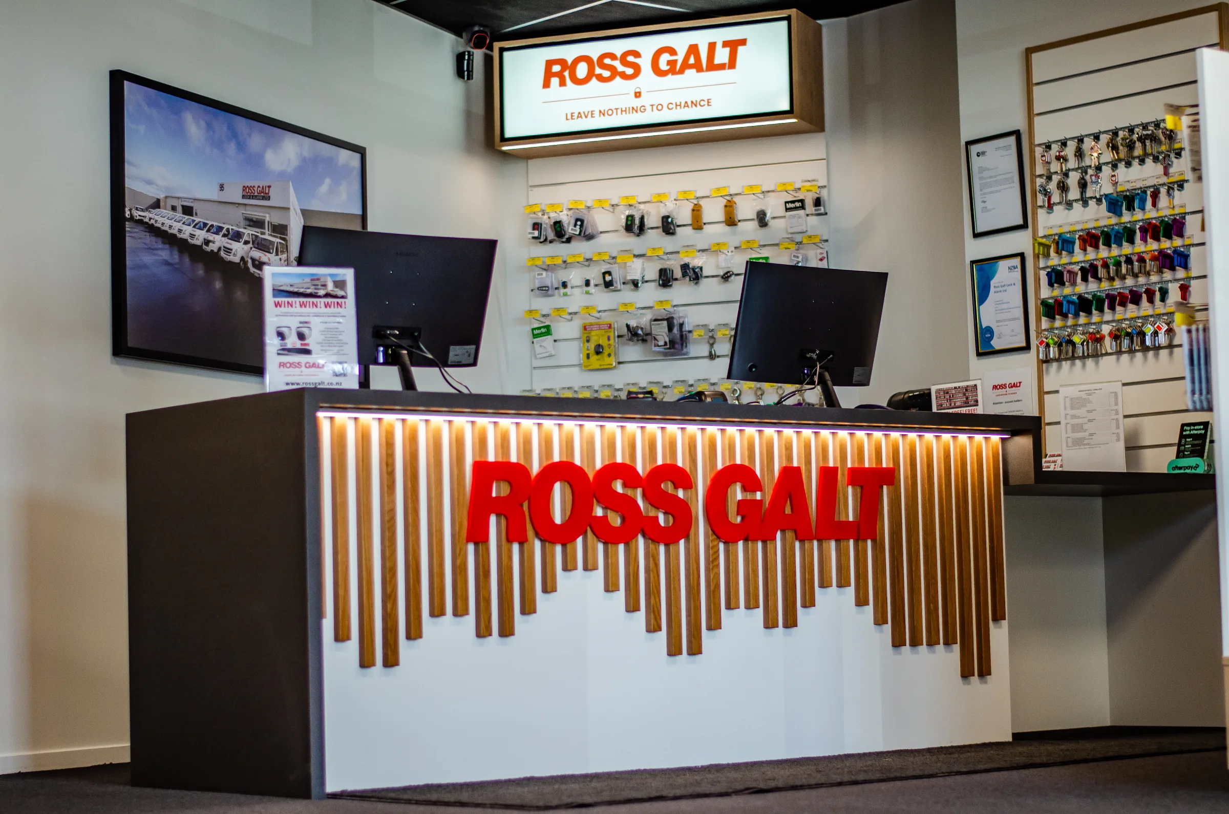 Ross Galt showroom counter and key cutting display