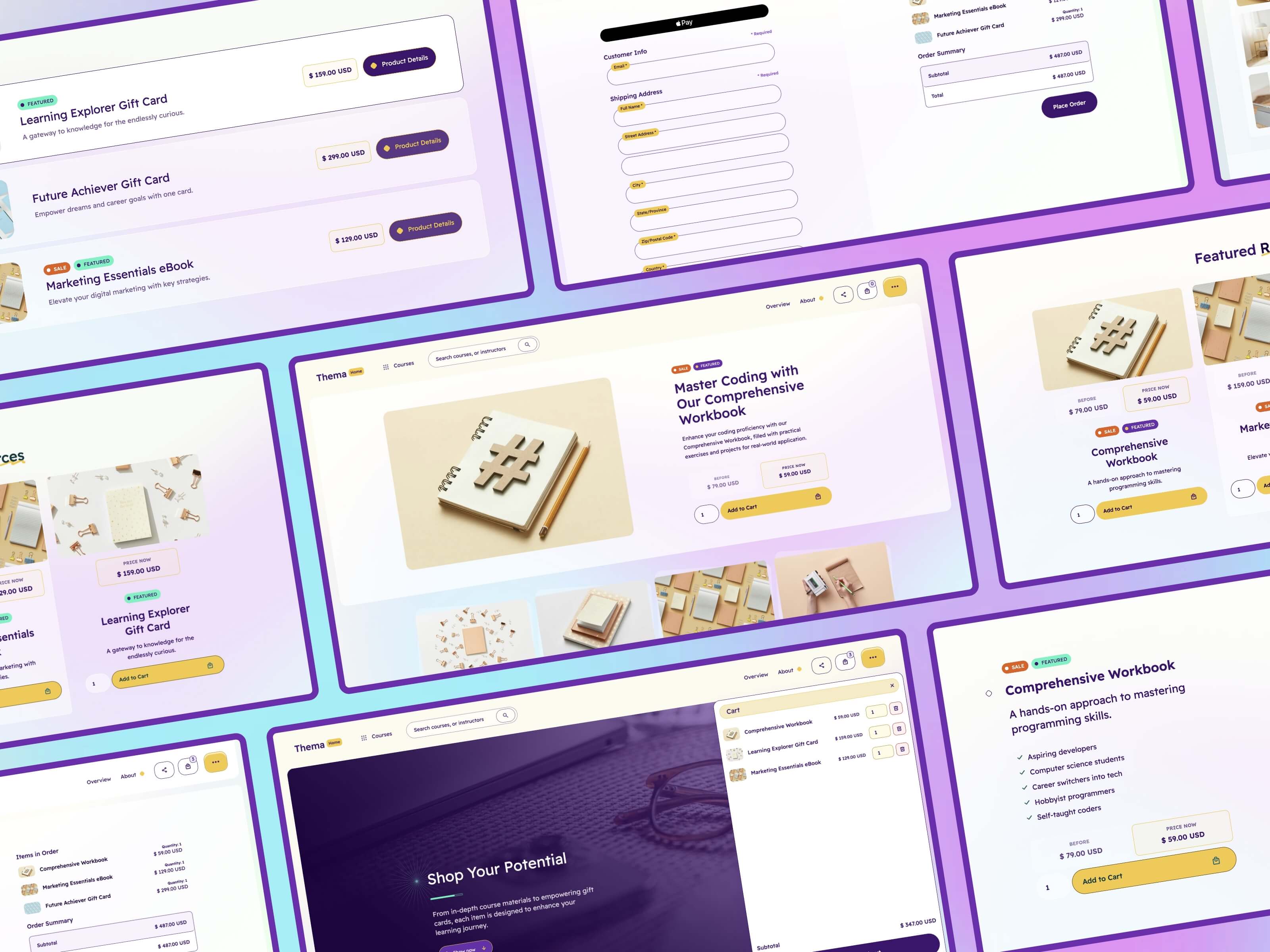Thema: Education learning Webflow website template screens