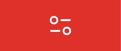 White horizontal sliders icon on a red background representing settings or controls.