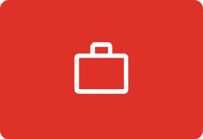 White briefcase icon centered on a red rounded rectangle background.