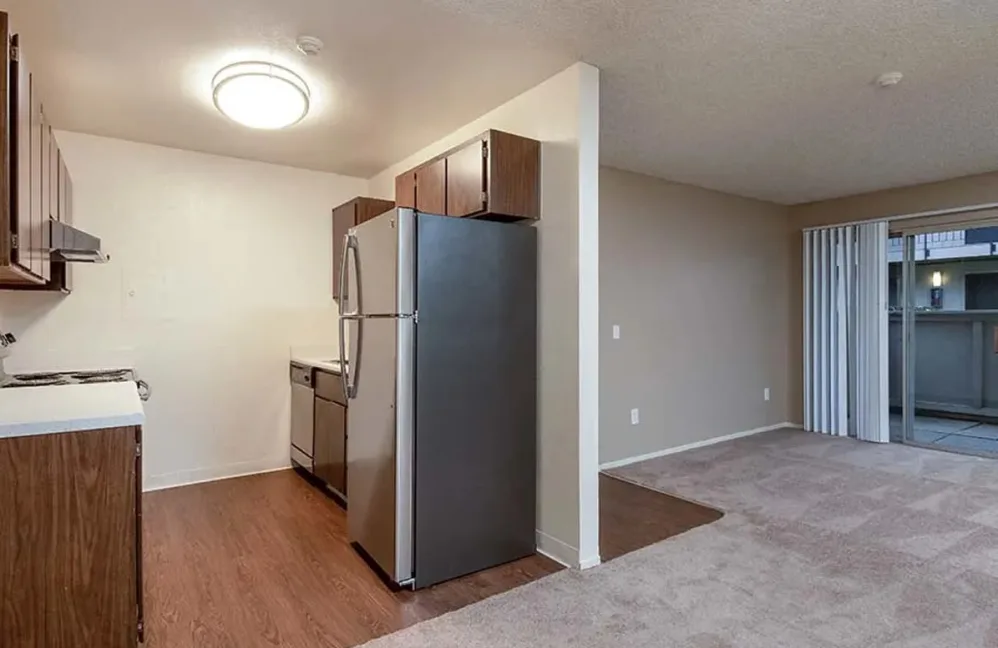 View of kitchen and living room