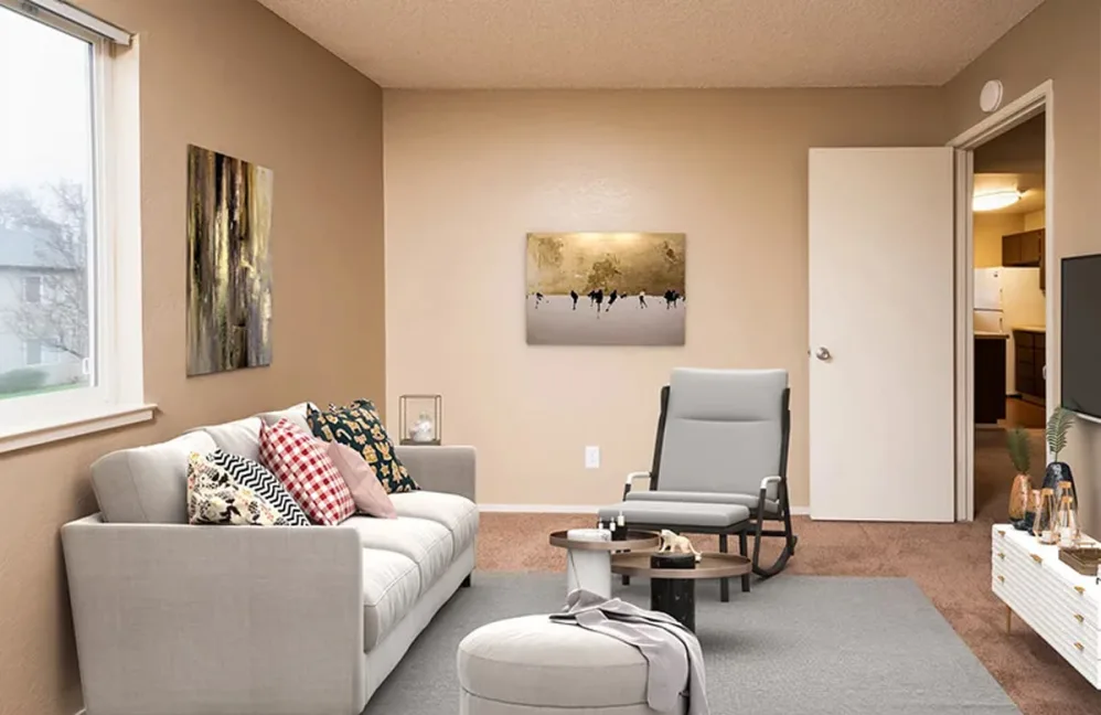 Living room with staged furniture