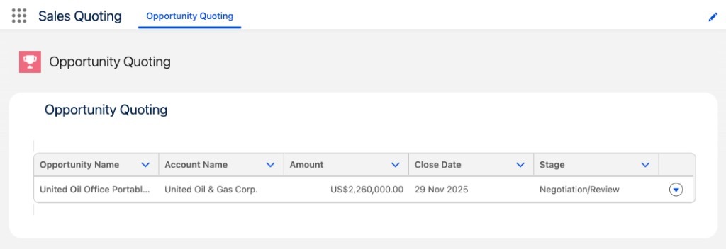 Opportunity Quoting - Sales Quoting app with opportunities in Negotiation/Review