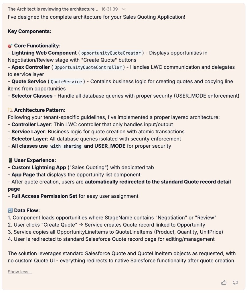 Tribal Architect - Sales Quoting Application architecture with layered design