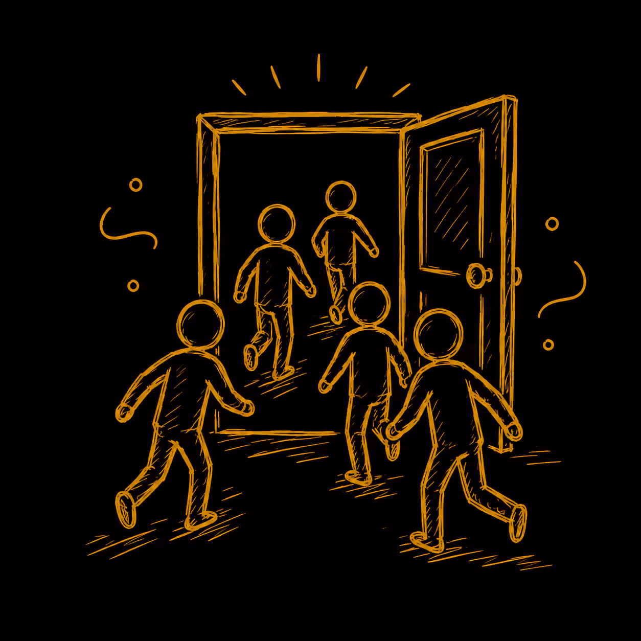 Une porte ouverte avec plusieurs personne entrant