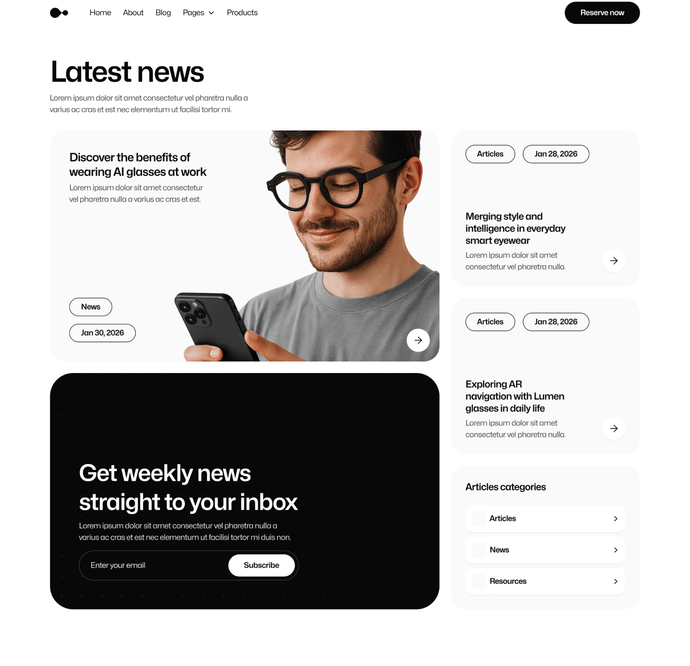 Gadgetar Blog V1 Hero Page Ai Glasses Webflow Template | BRIX Template
