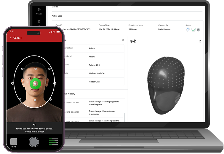 Scan and Measure app for Riddell mockup