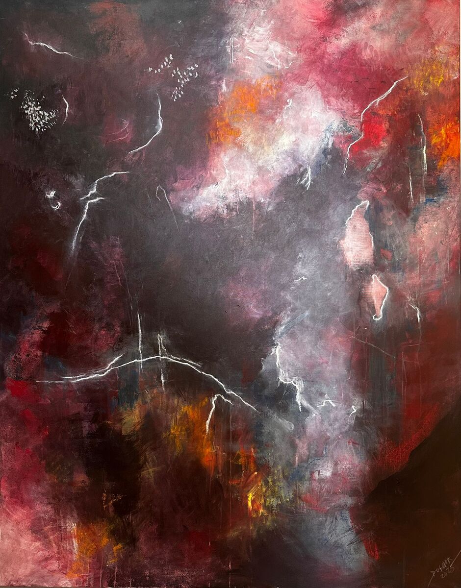 Fracture Line by Donna Pace, an abstract acrylic painting suspended between tension and stillness