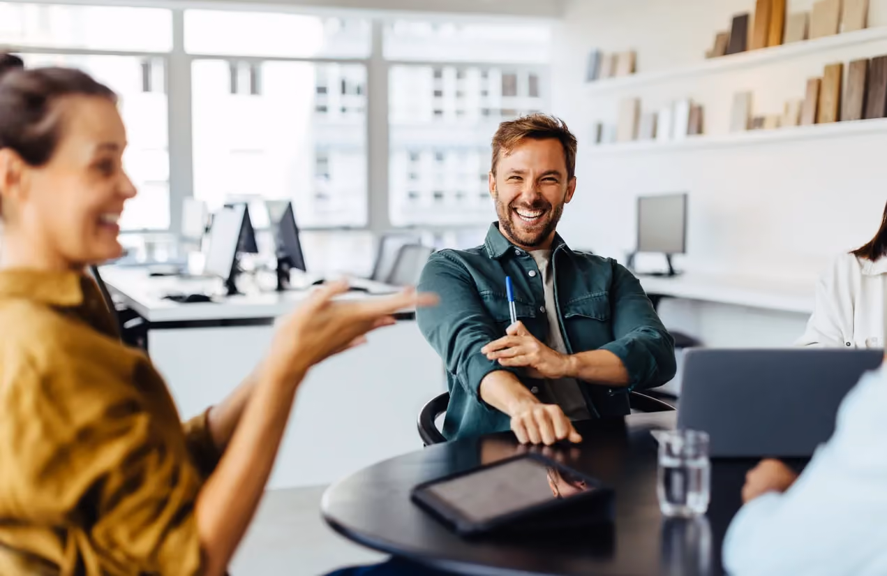 Relaxed colleagues in informal meeting