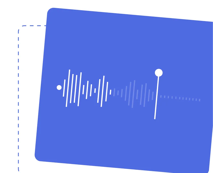 Stylized audio waveform with a sliding control dot on a blue tilted rectangle background.
