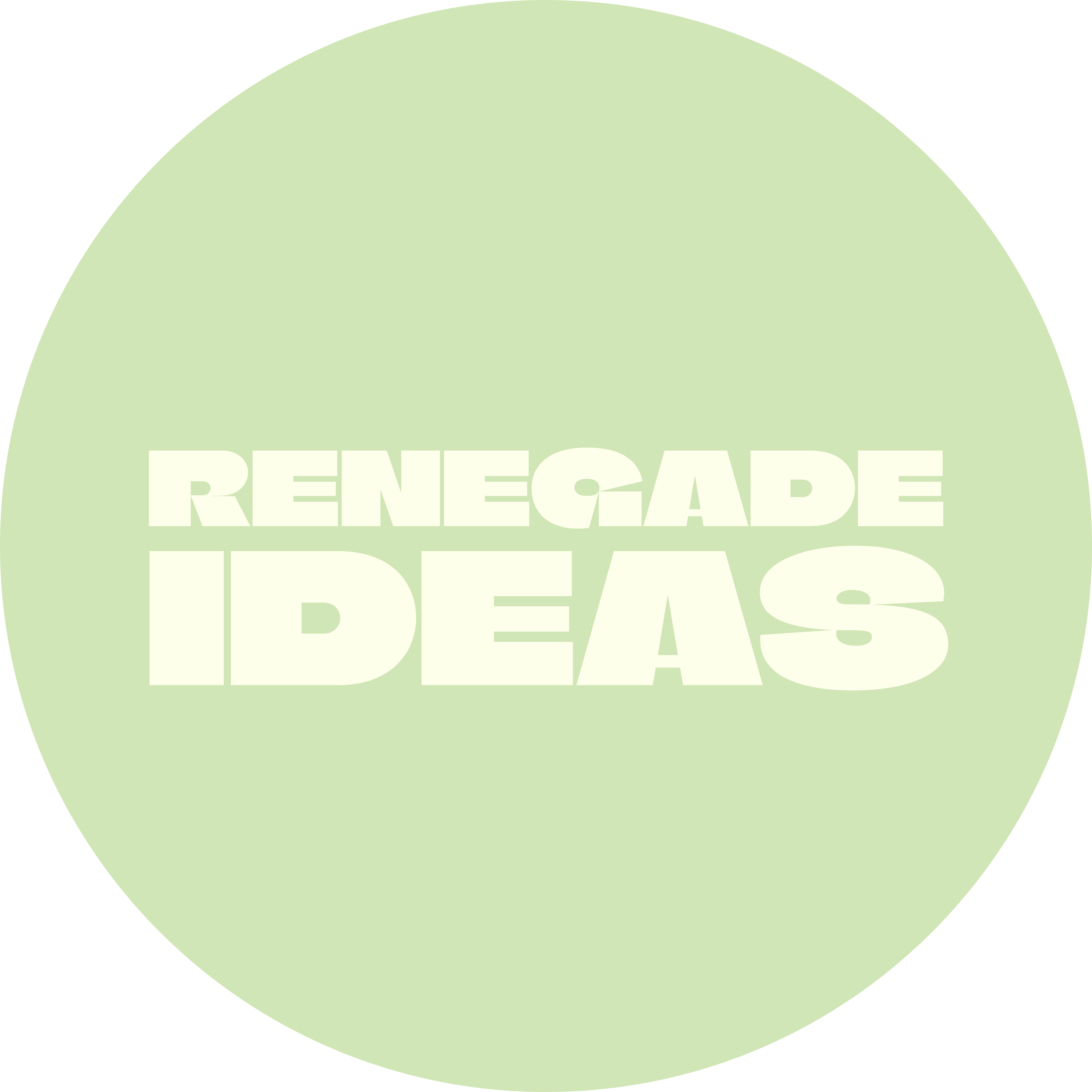 White bold text 'RENEGADE IDEAS' inside a light green circle background.