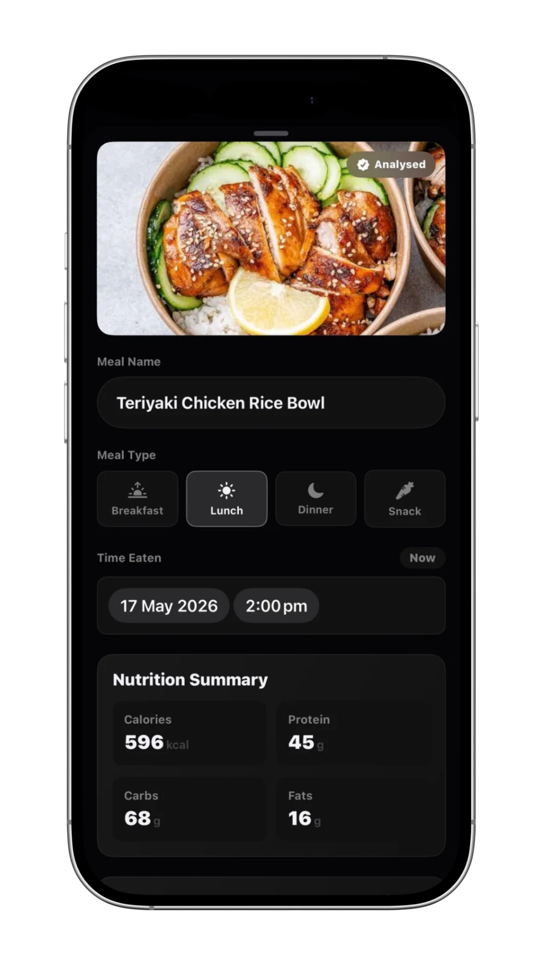 Mobile app screen for Evening Check-In on Monday, December 15, showing sliders for Overall Day Impact rated 4/10, Evening Wind-Down rated 8/10, Nutrition Support rated 5/10, and options for what influenced nutrition such as Skipped meals and Late eating, with an Update Review button.