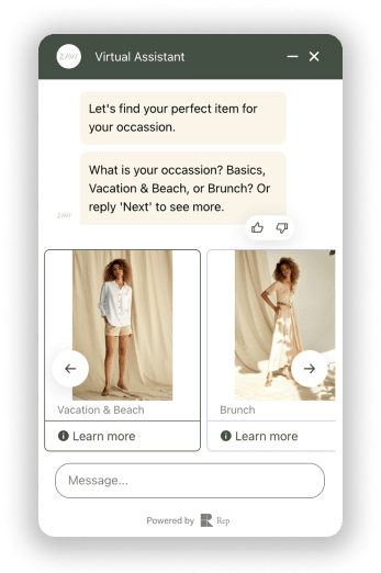 rep ai assistant helping with clothing sale