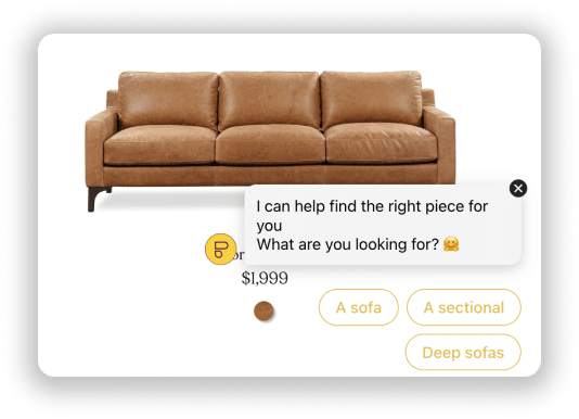 ecommerce assistant helping with sofa purchase