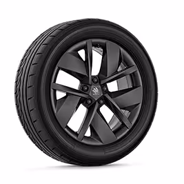 Ein freigestellter Reifen mit 18 Zoll Leichtmetallfelge “Atik schwarz”.
