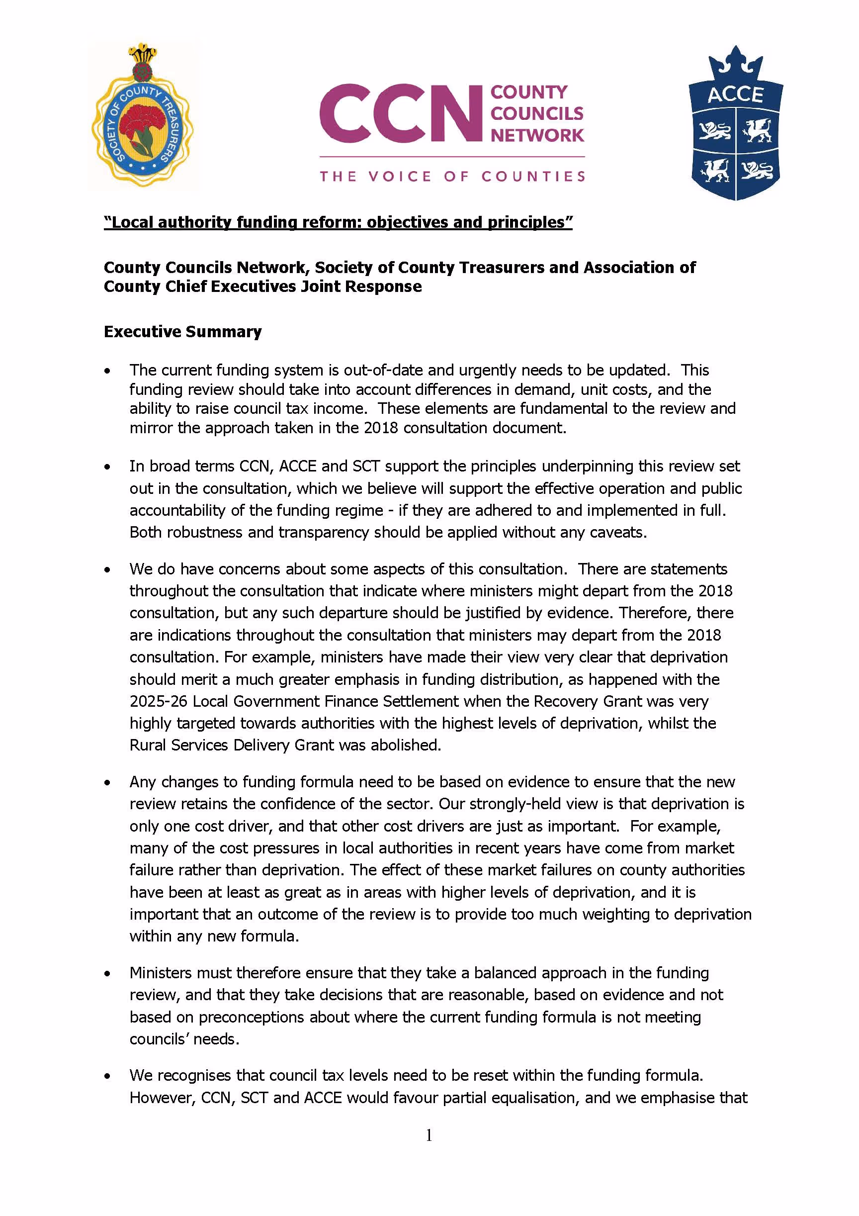 Fair funding review consultation: CCN, SCT and ACCE response