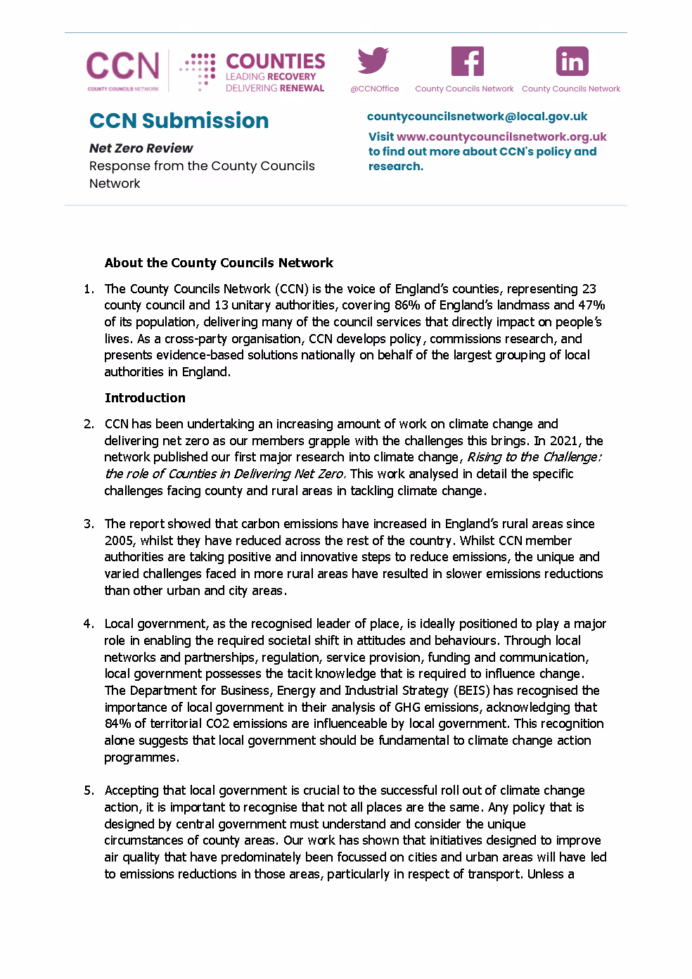 Independent Net Zero Review - CCN Response