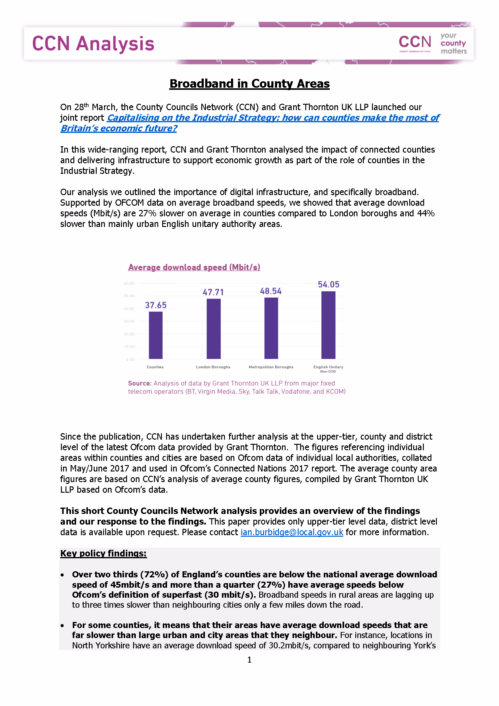 CCN Analysis- Rural Broadband Speeds