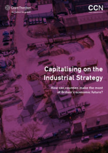 Document cover discussing industrial strategy and building economic future with urban aerial view