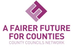 A Fairer Future for Counties logo with purple geometric symbol and text