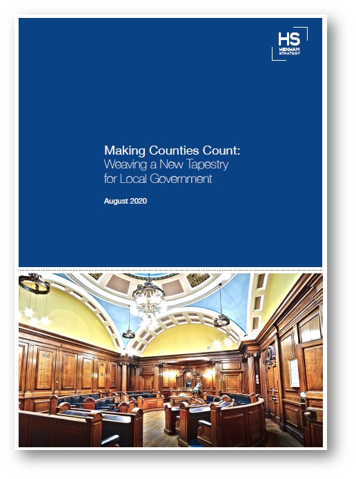 Document cover with county government chamber hall and title "Making Counties Count" from August 2020