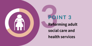 Point 3: Reforming adult social care and health services with person icon