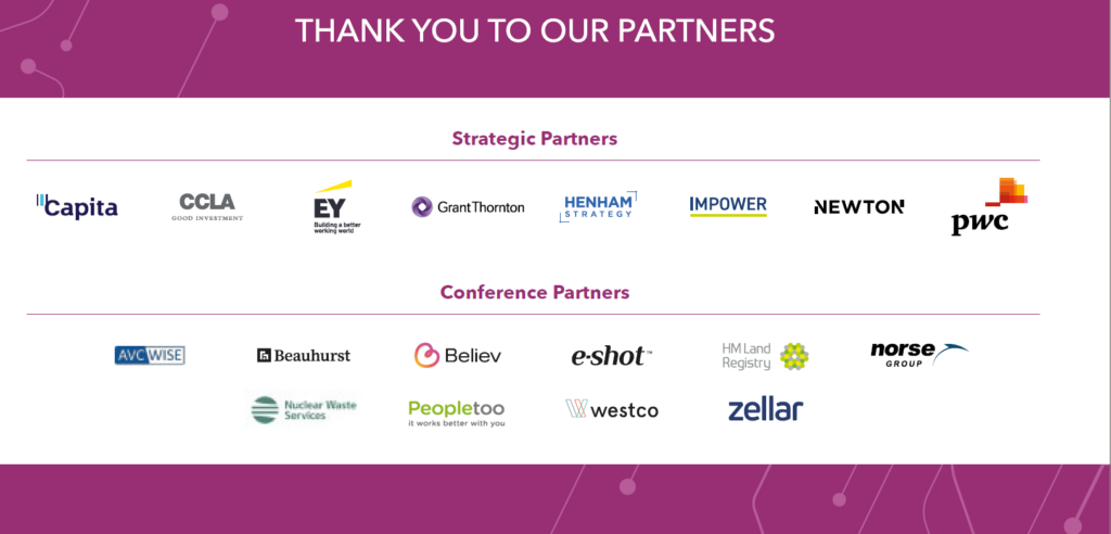 Logos of strategic and conference partner organizations displayed on purple background