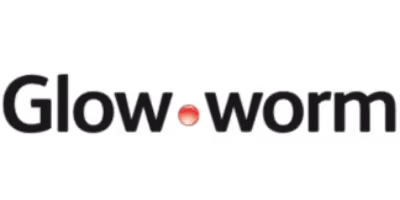 The image shows a logo with the word "Glow-worm" in bold black letters.