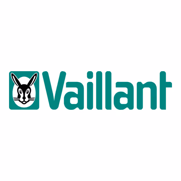 Logo featuring a green stylized rabbit face inside a square beside the word "Vaillant."