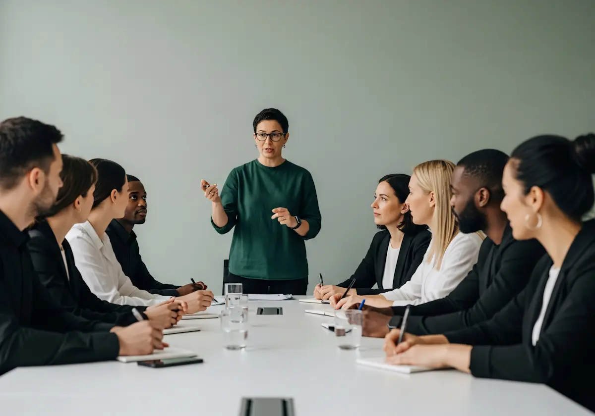Professional team attending a business presentation during office meeting
