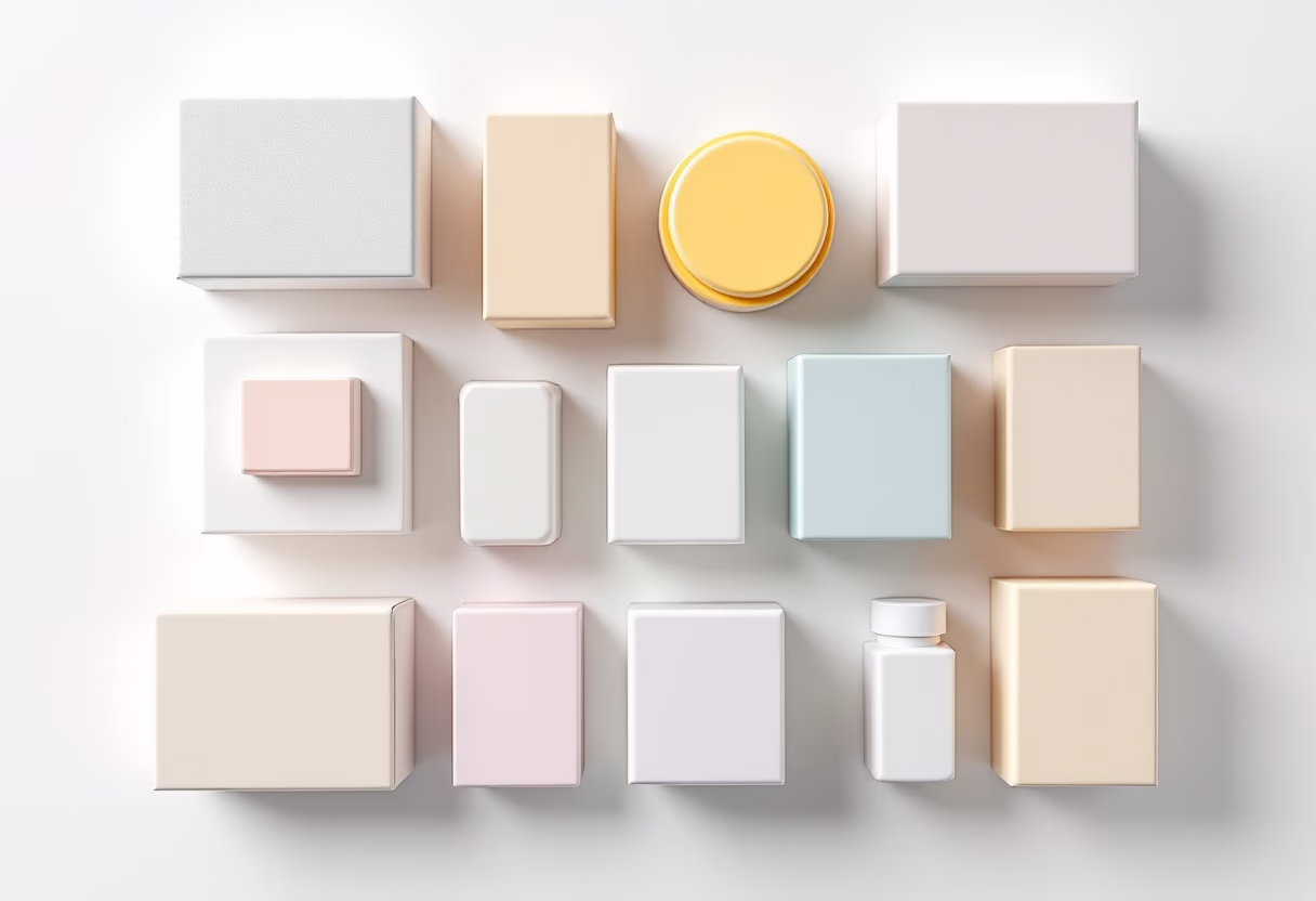 image of small medicine boxes display (pharmacy)