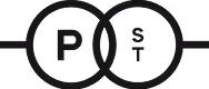Interlocking black circles with letters P and R in each circle, logo style design.