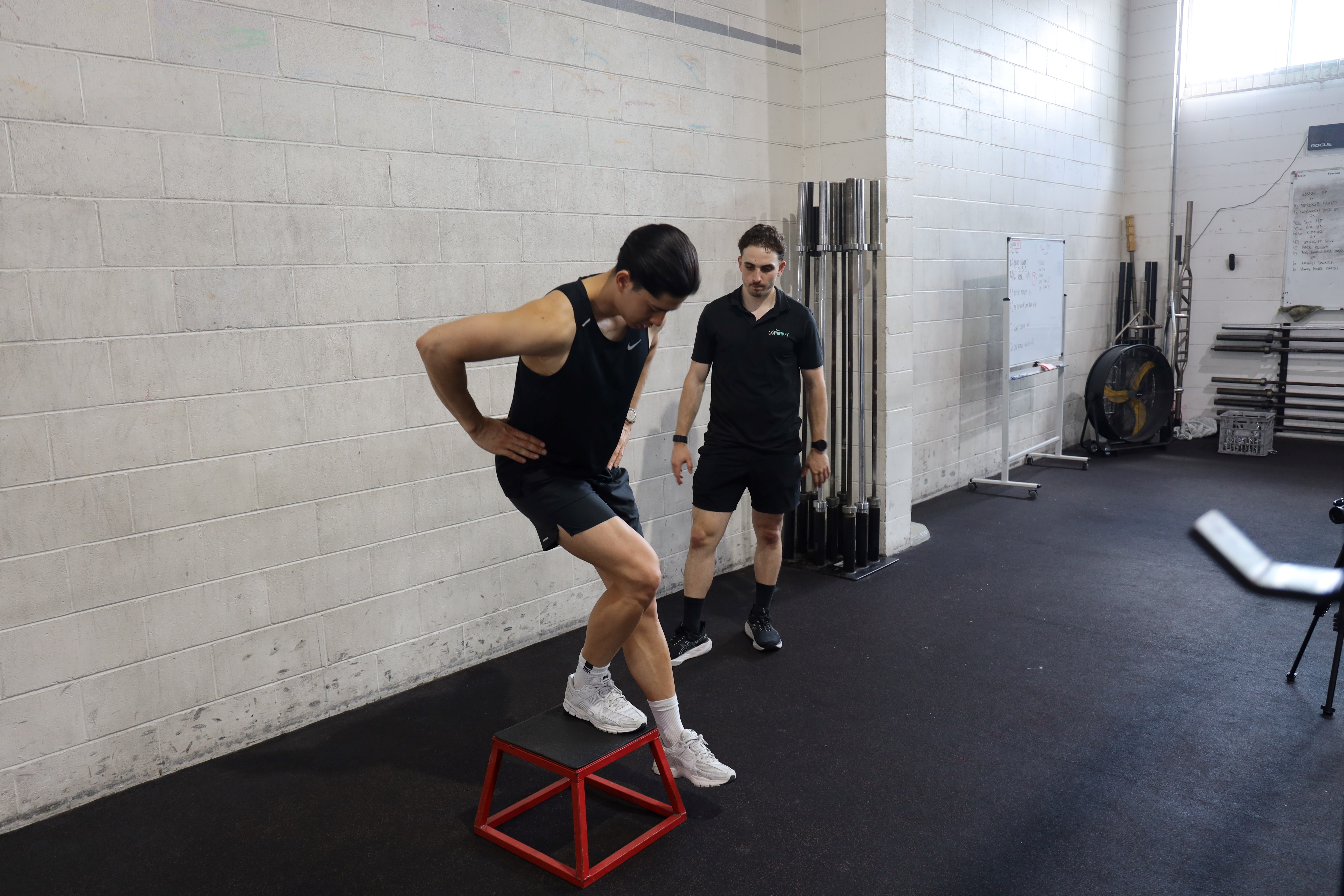GymTherapy physiotherapist performing gym based rehabilitation with client