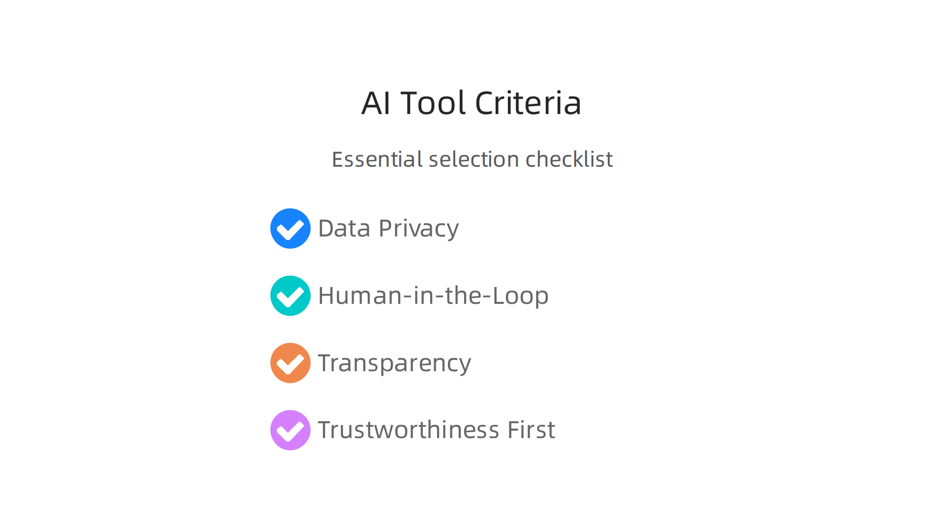 Essential criteria for evaluating AI development tools to ensure ethical and trustworthy app building.