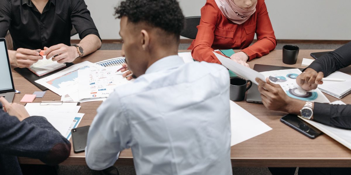 A team actively working together to define and implement ethical data guidelines.