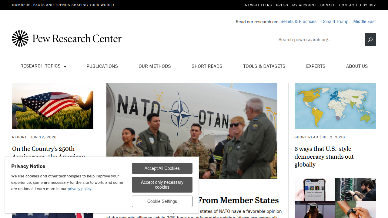 The Pew Research Center website, a reputable source for public opinion data and analysis, including studies on public perception of AI.