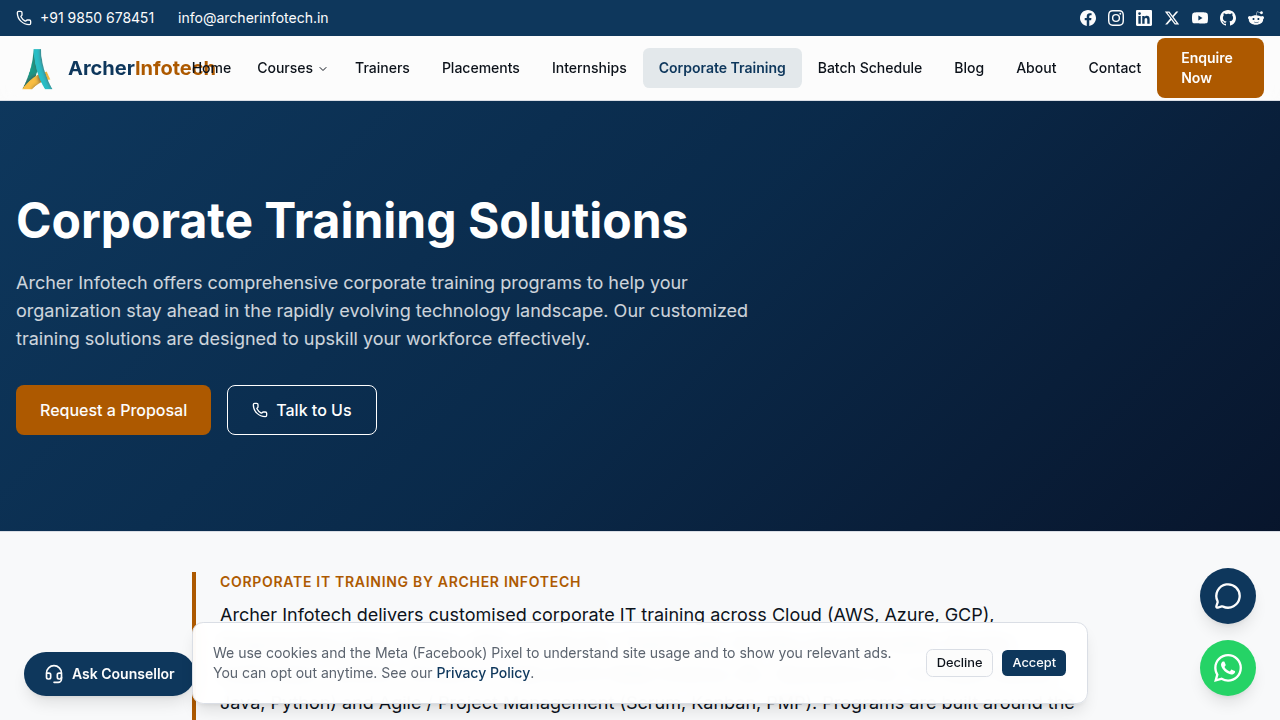 Archer Infotech offers specialized corporate training programs tailored for enterprise teams in AI.