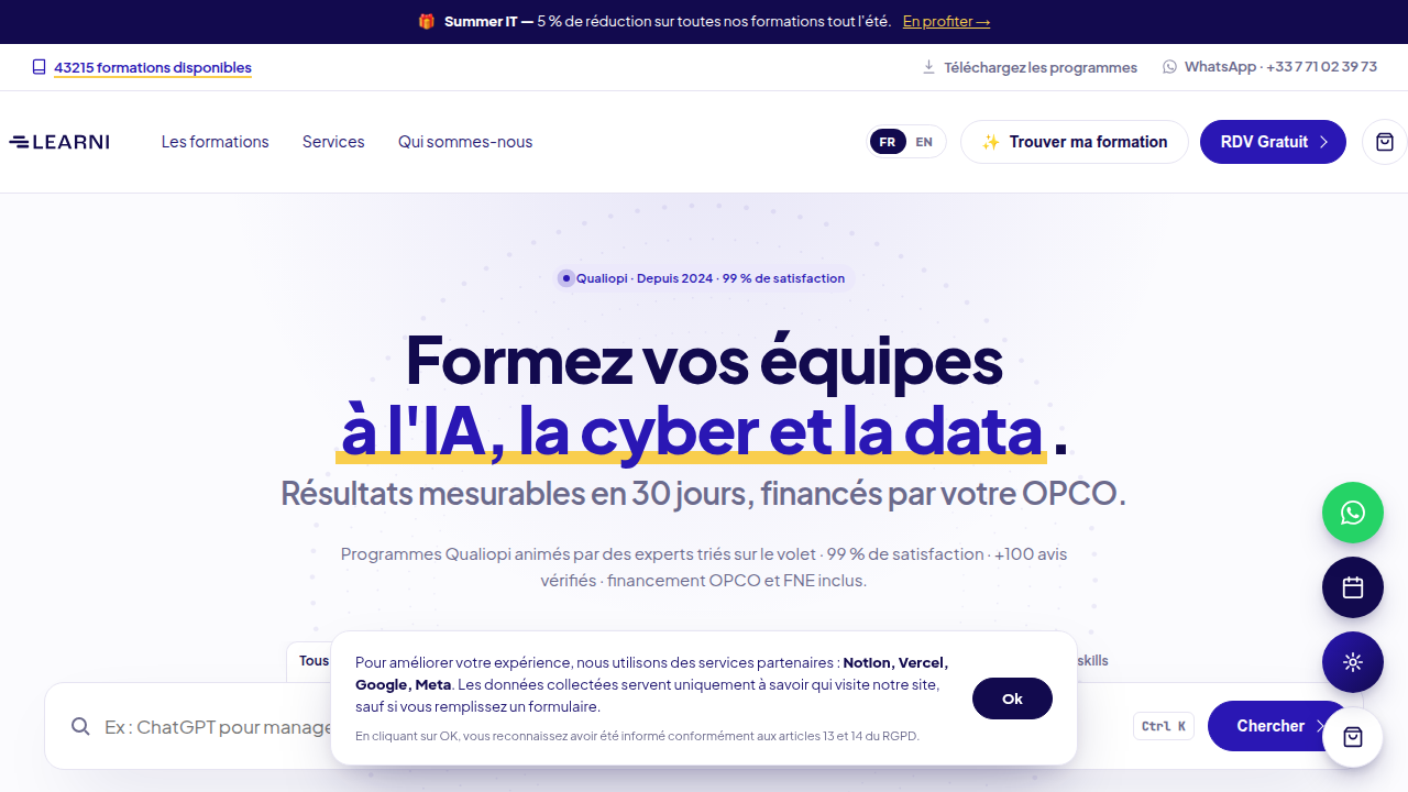 A screenshot of Learni-Group's homepage, a company involved in adaptive learning tools.