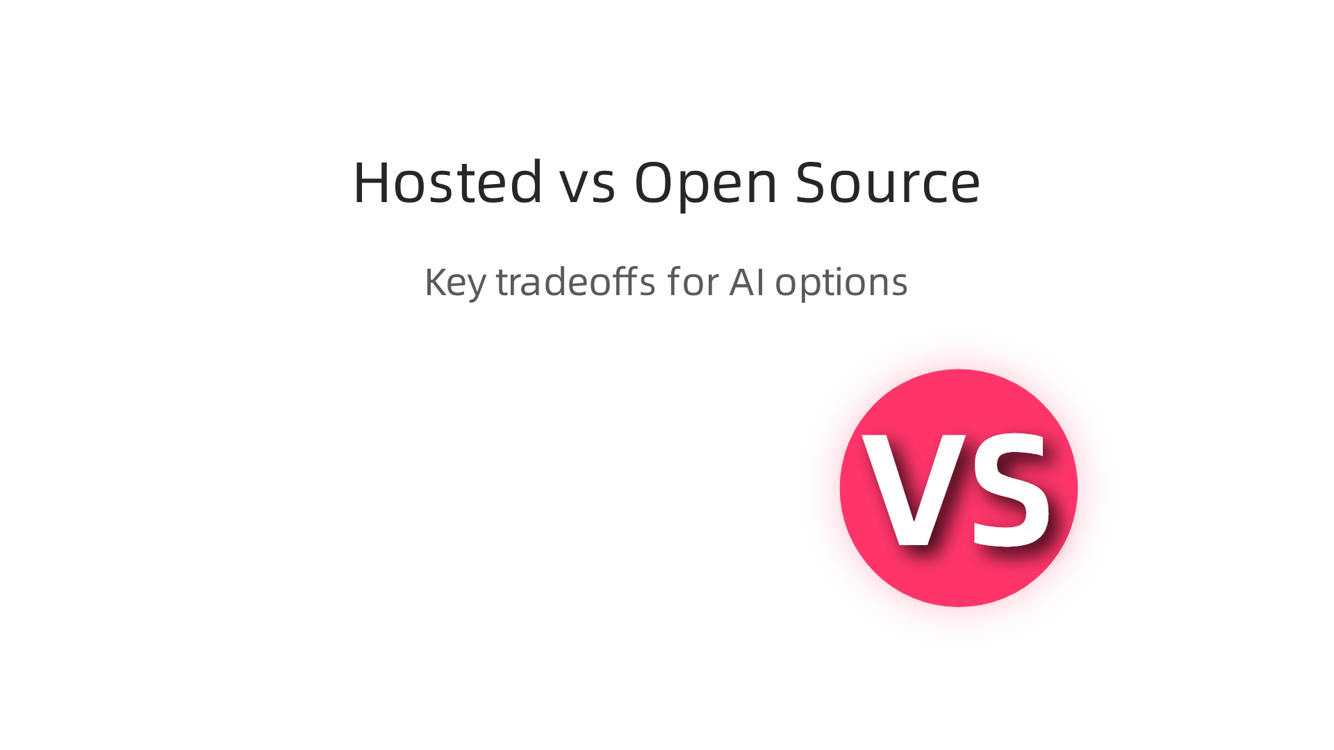 A comparison table infographic highlighting key considerations like licensing, data controls, and cost models for hosted vs. open-source AI solutions.