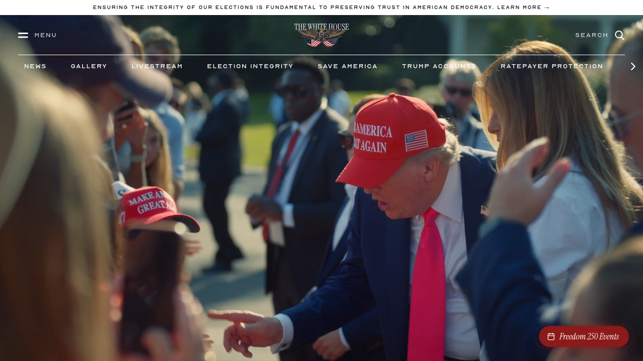 The White House website, reflecting national policy frameworks for AI.