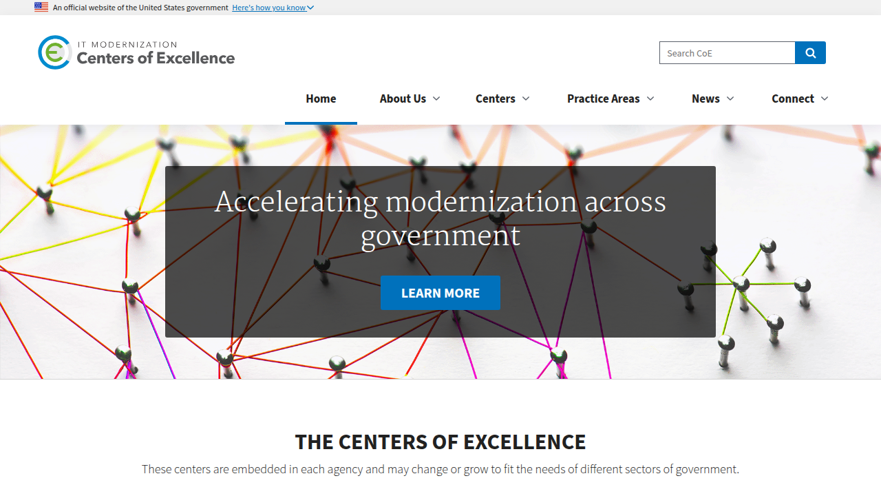 A screenshot of the GSA Center of Excellence's AI Guide for Government, highlighting resources for public sector AI implementation.