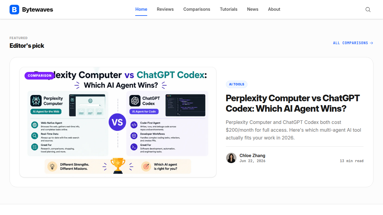 A screenshot of ByteWaves.news, highlighting an article discussing which AI certifications are most valuable in 2026 for career-ready skills.