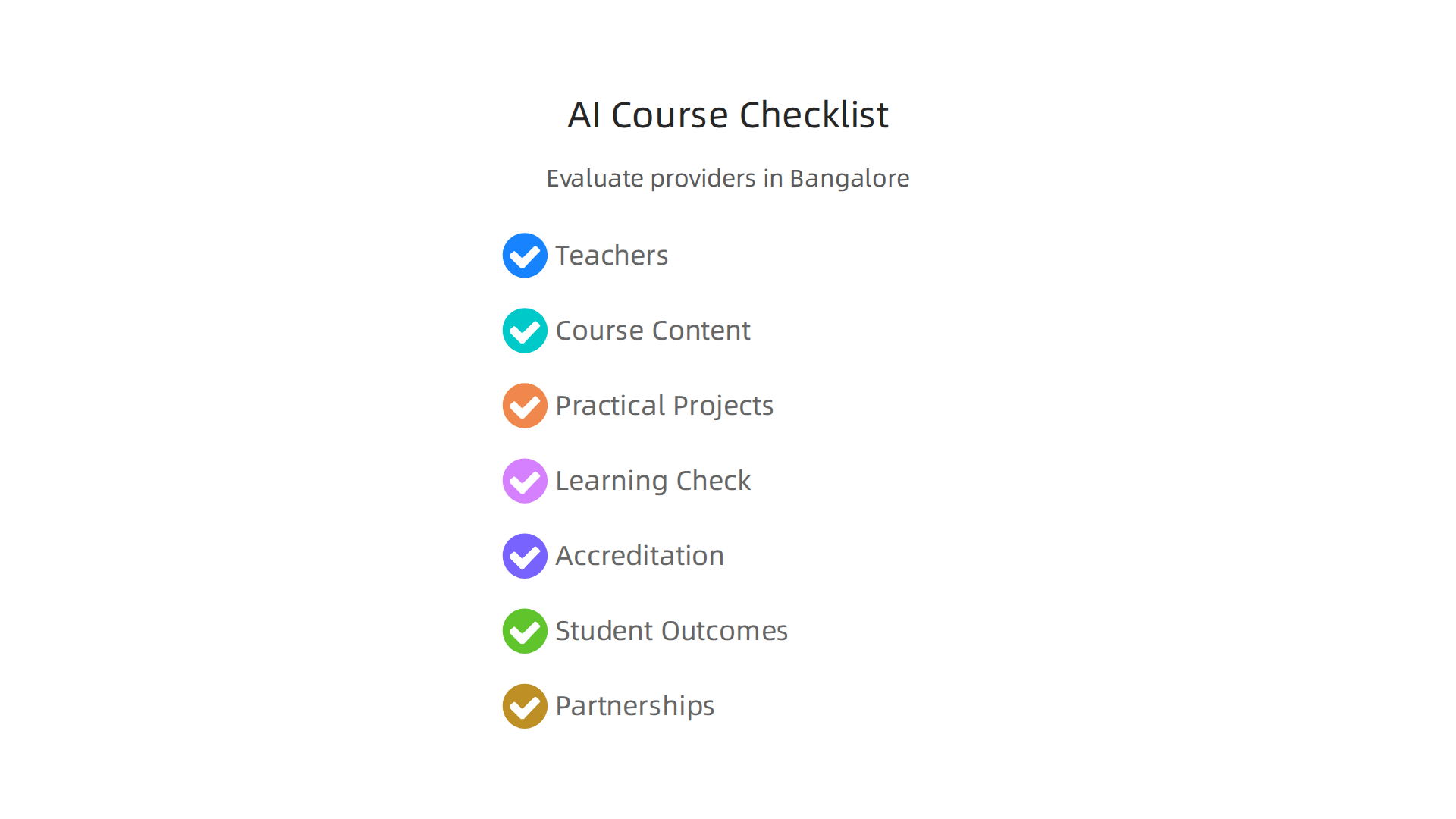A practical checklist to assess the quality of AI course providers, covering trainers, curriculum, and accreditation.
