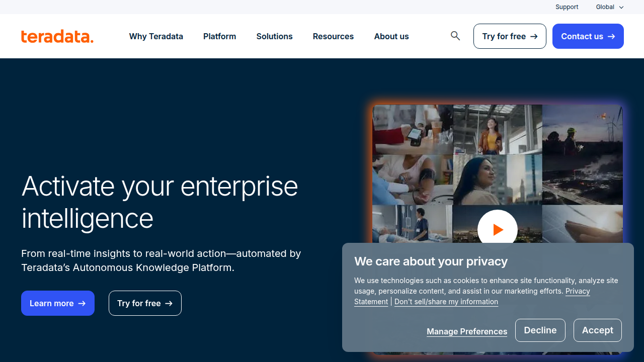 Teradata's insights page on data intelligence platforms, showcasing industry expertise.