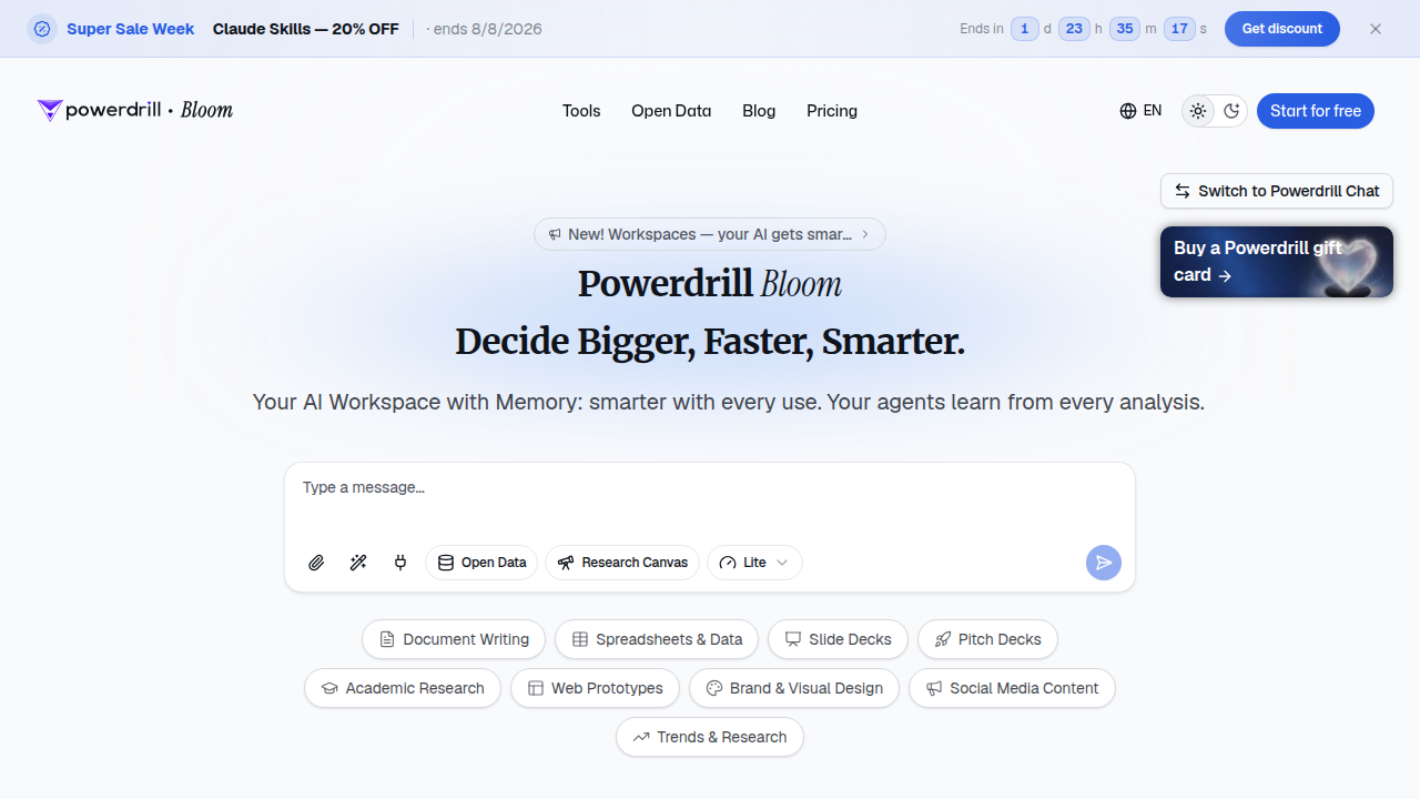 A screenshot of Powerdrill AI's homepage, a key resource for tracking the global rise of AI startups.