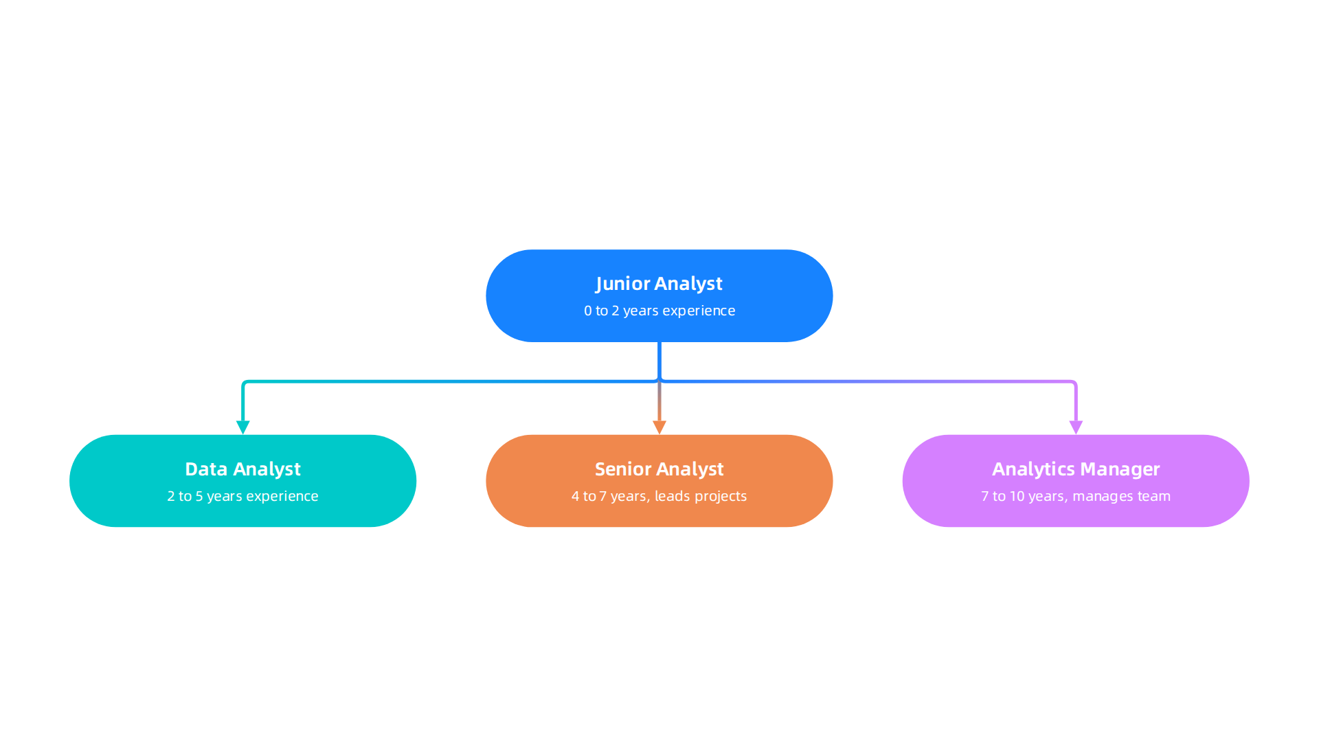 An infographic mapping the career progression for a data analyst from junior to strategic management roles.
